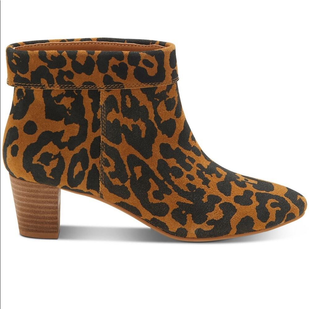 NEW Lucky Brand Boots Zaprika Animal Print Leather Suede Ankle Bootie Size 7.5